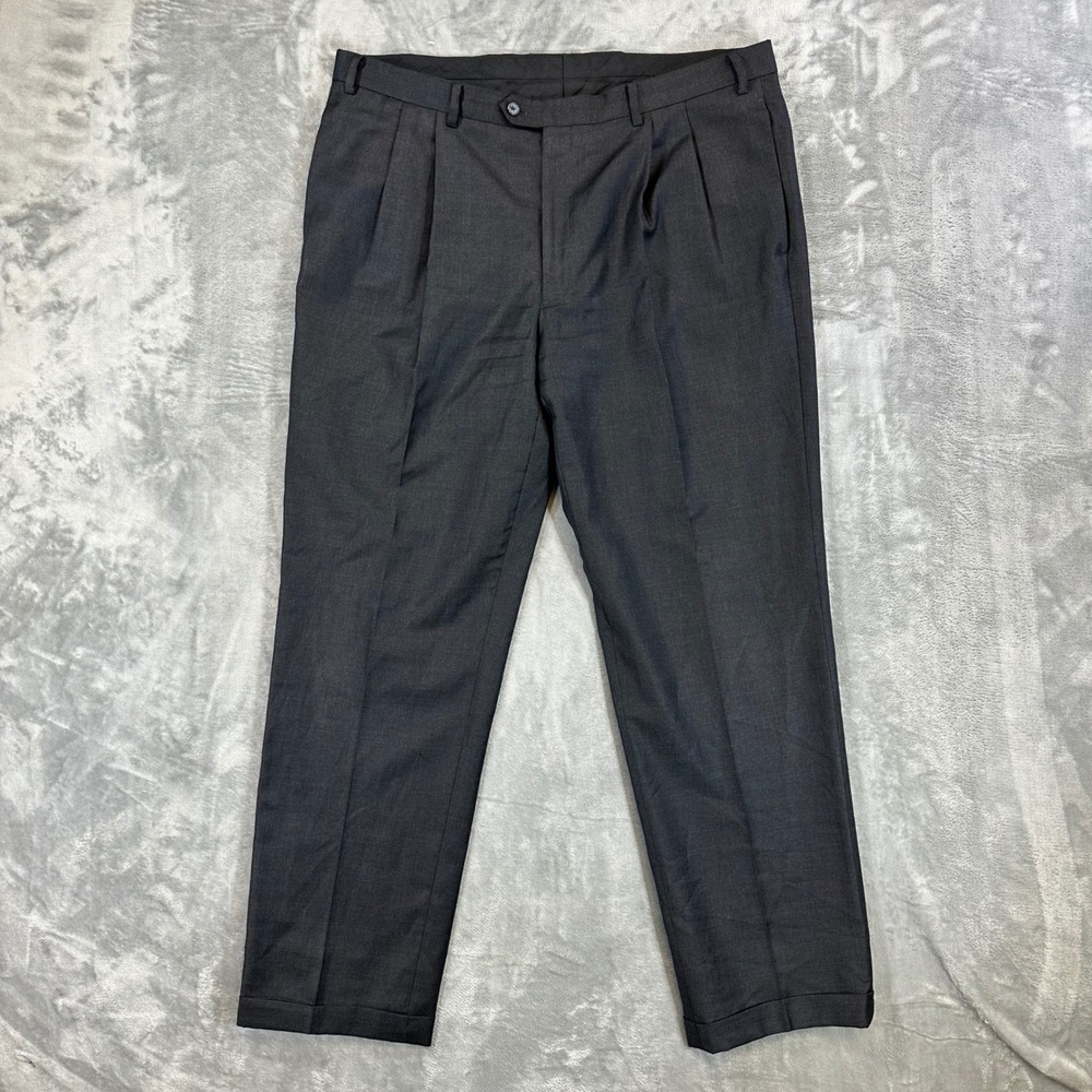 Tasso Elba Pleated Cashmere Dress Pants Mens Size 38x32 Charcoal Gray Wool